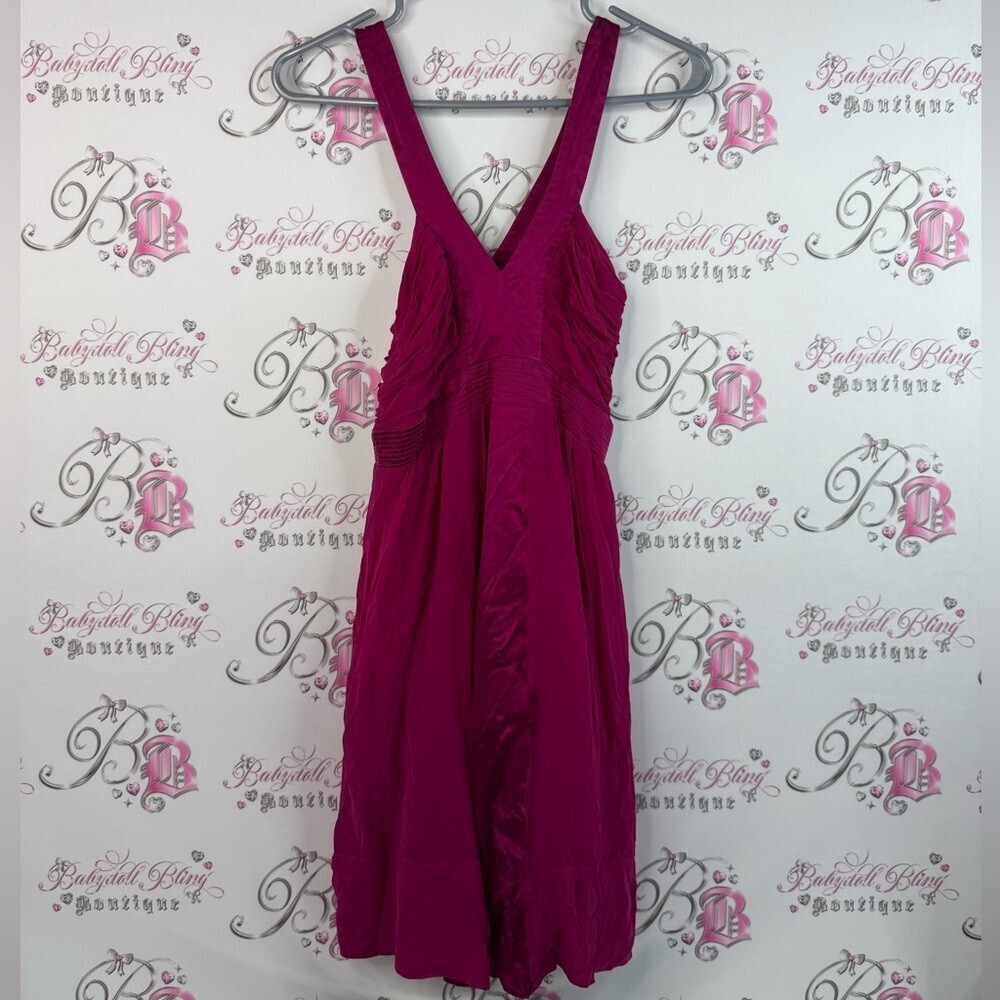 Jacob dress 100% silk pink purple Fuchsia cinched style Dress Vneck strappy